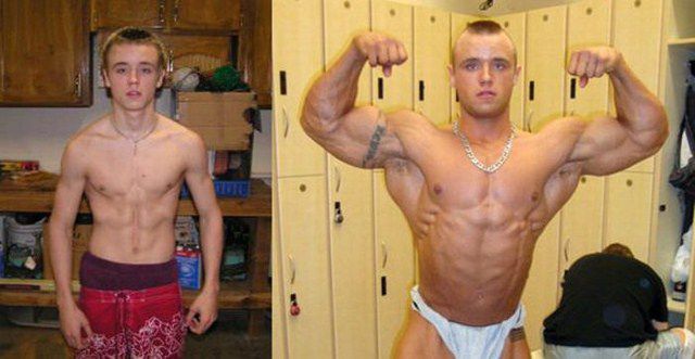 Young bodybuilder: before and after steroids